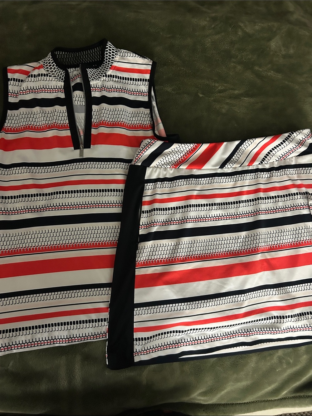 Tail Red, Black & White Striped Skirt Set